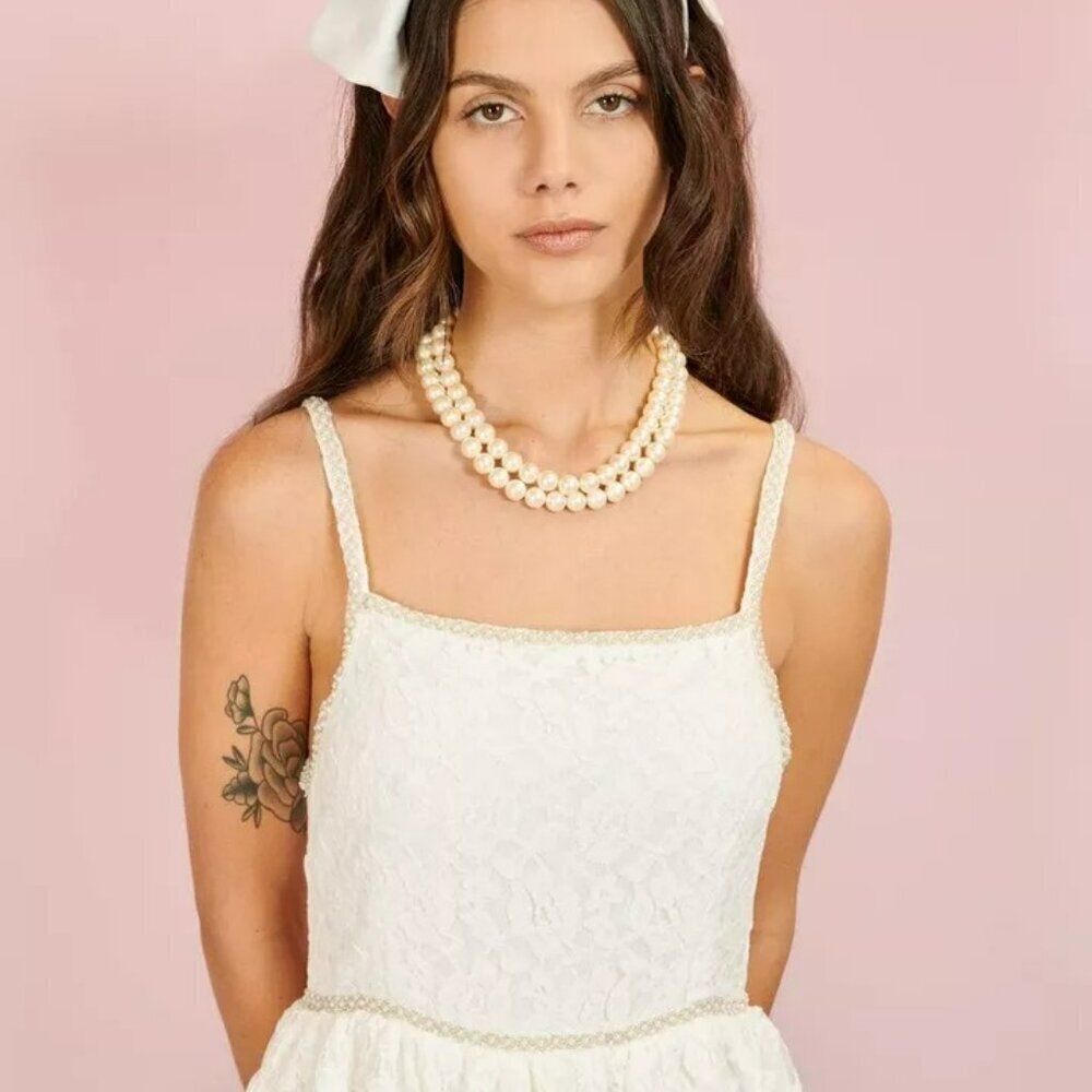 Sister Jane Sofia Lace Midi Dress Ivory Pearl Trim Size 6 - Picture 2 of 16